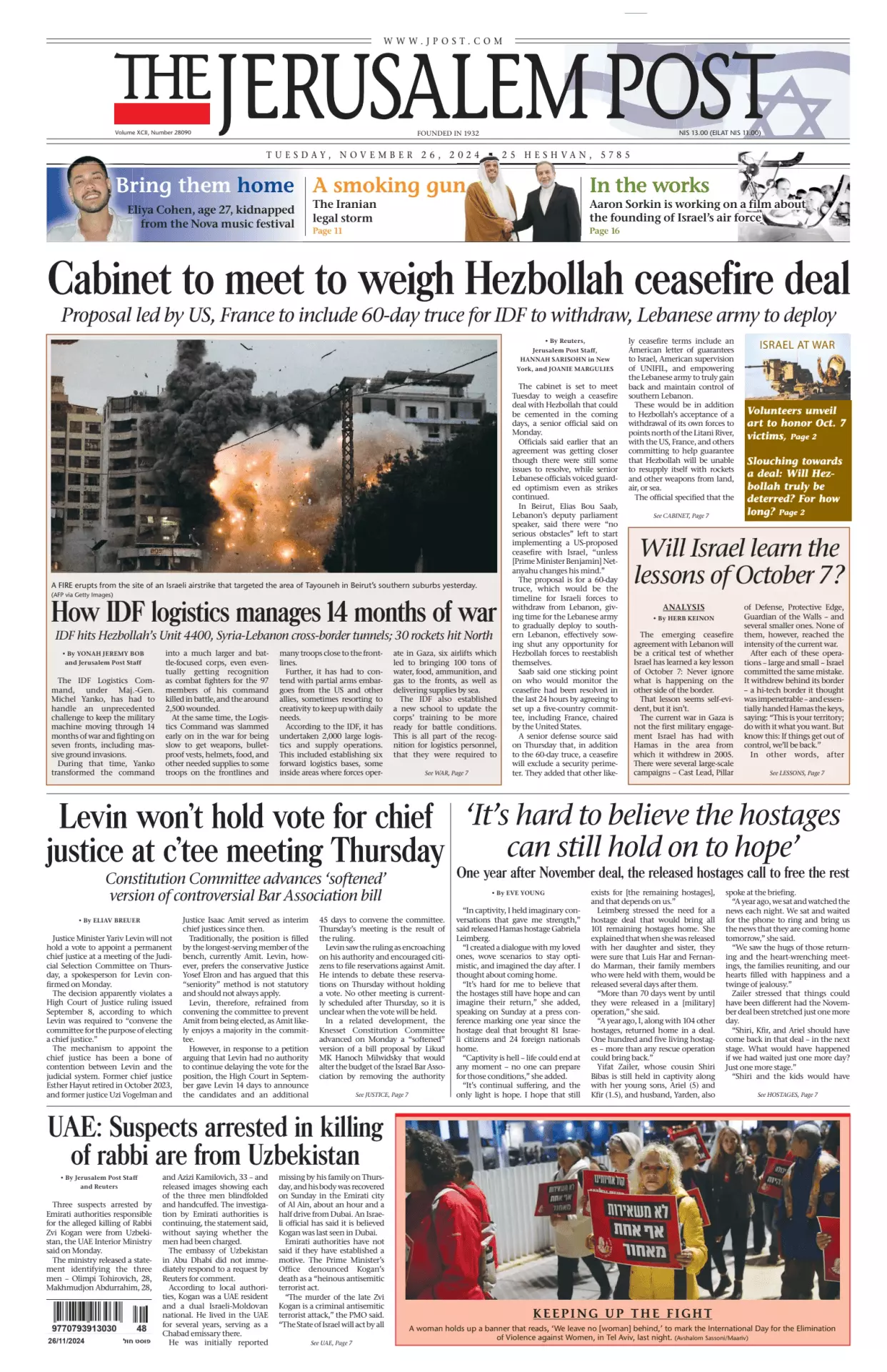 Prima-pagina-the jerusalem post-edizione-di-oggi-26-11-2024